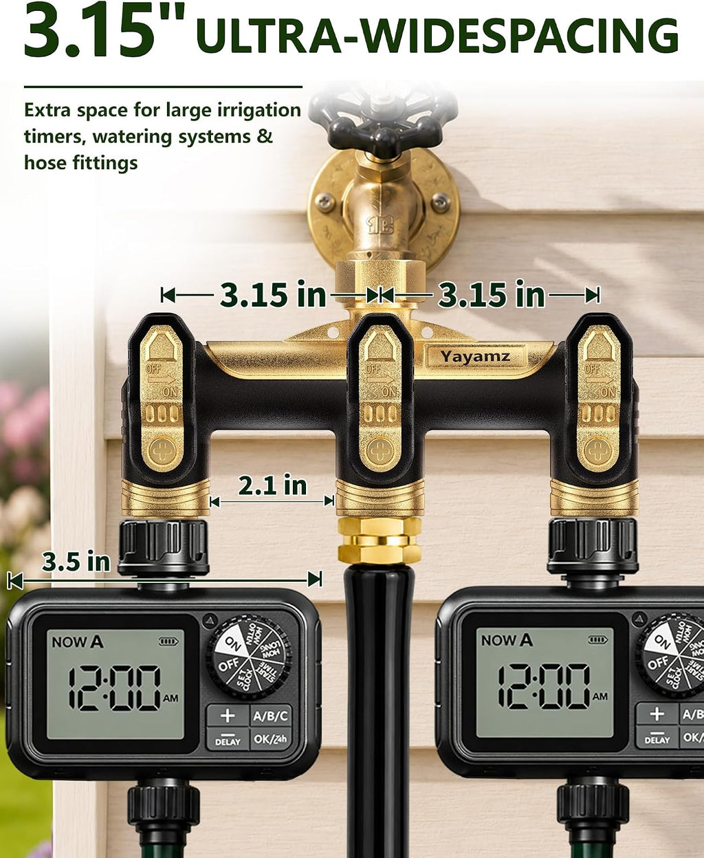 Garden Hose Splitter 3 Way, Heavy Duty All Metal Water Hose Spigot Splitter | Shut Off Valves,2.4" Easy-Turn