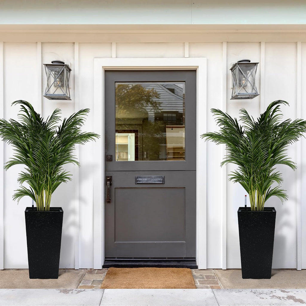 Garvee 16" Tall Planters Set of 2, Outdoor＆Indoor Planter Pots, Black | High Front Porch Planter Pots with Drainage