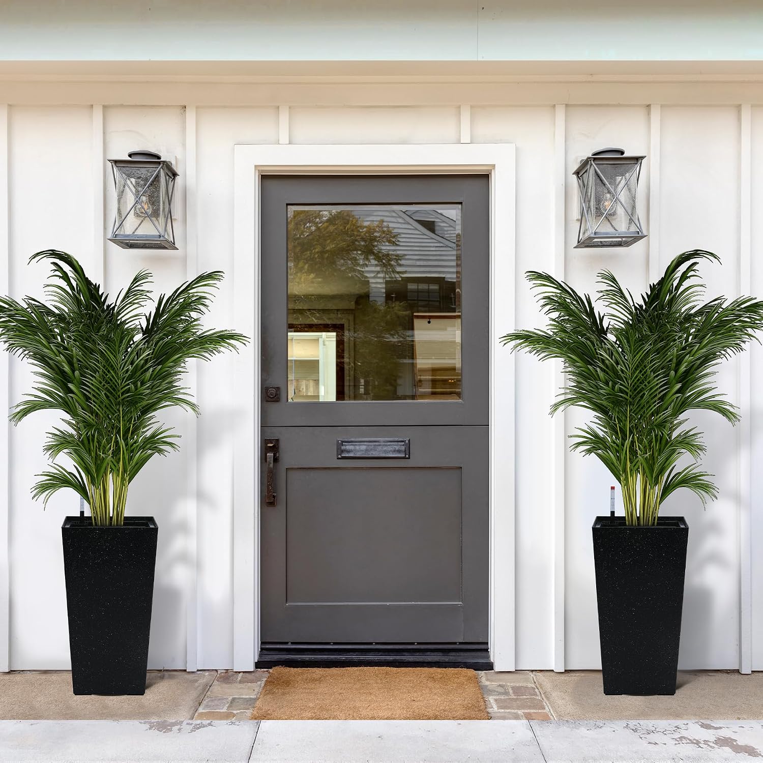 Garvee 16" Tall Planters Set of 2, Outdoor＆Indoor Planter Pots, Black | High Front Porch Planter Pots with Drainage