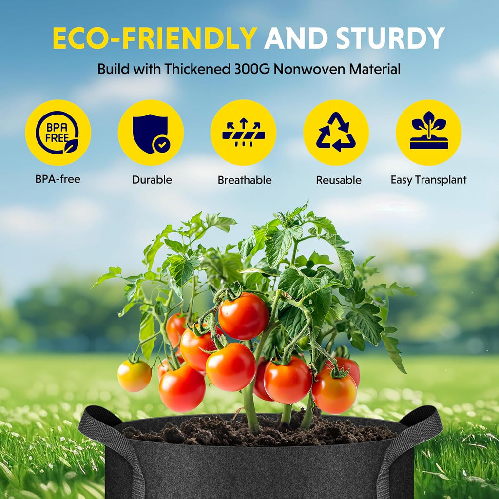 iPower Plant Grow Bag 15 Gallon 6-Pack Heavy Duty Fabric Pots, 300g Thick Nonwoven Fabric Containers Aeration with