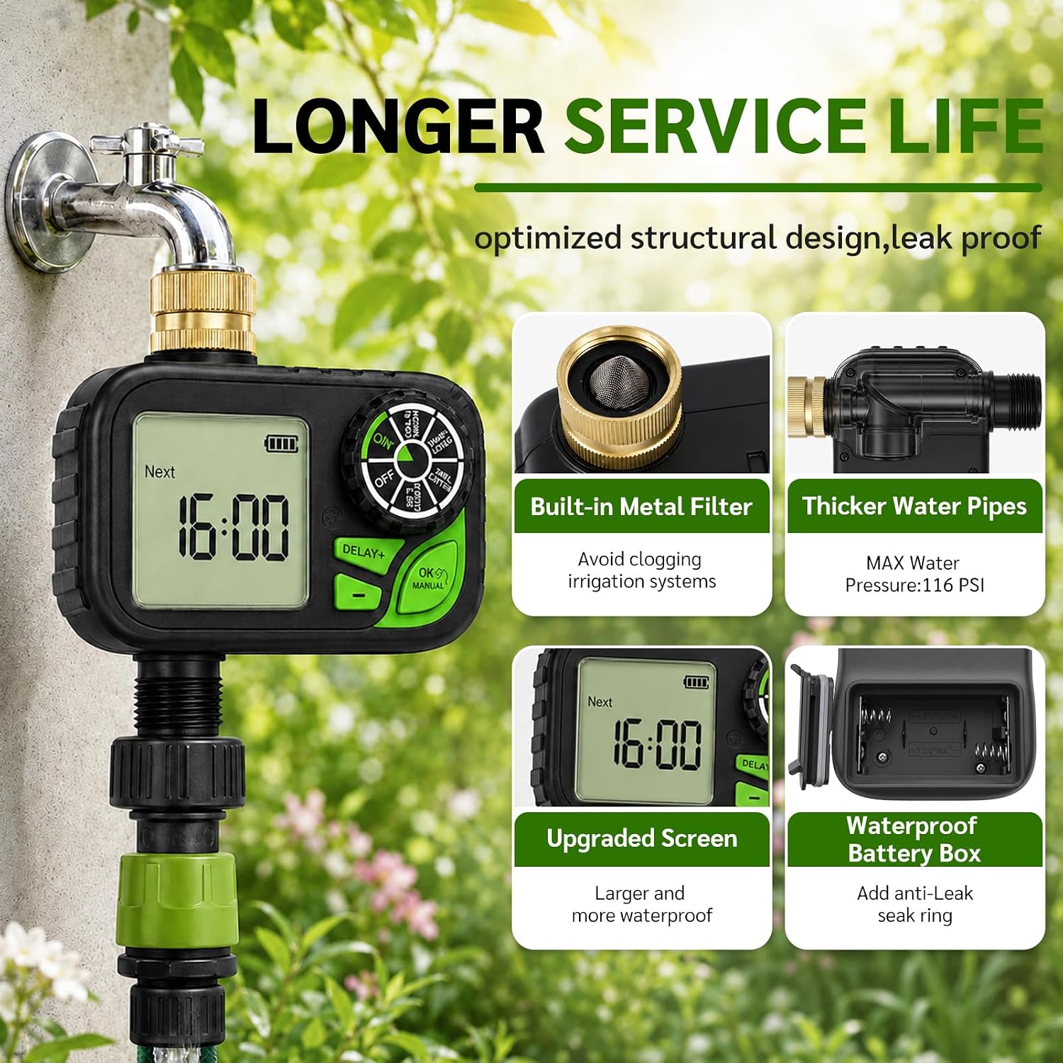 Sprinkler Timer for Garden Hose, Water Timer with Rain Delay, IP55 Weatherproof, Fits Standard 3/4" NH Hose Faucet