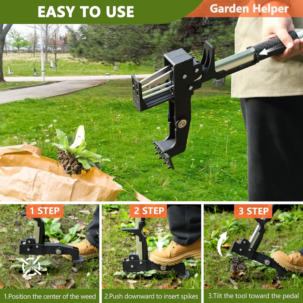 SHANTRA Weed Puller Tool, 4-Claw Stand Up Weed Puller Tool with Long Handle, Adjustable Weeder Puller Heavy Duty Stand
