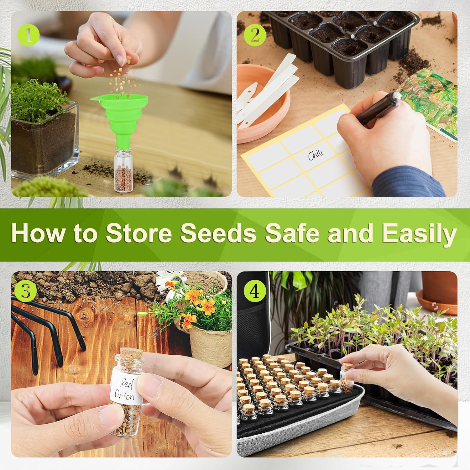 【80 Slots】 Seed Storage Organizer, Sturdy Seed Organizer Storage Box with Dual Zipper Bag and 84Pcs Label Stickers