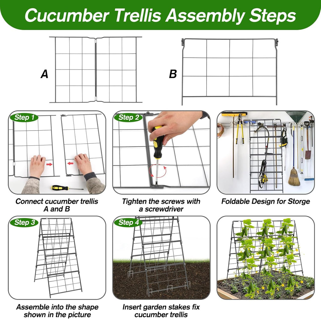 Cucumber Trellis for Raised Bed A Frame Metal Garden Trellis for Climbing Plants Outdoor, 42 x 16IN Foldable Coated