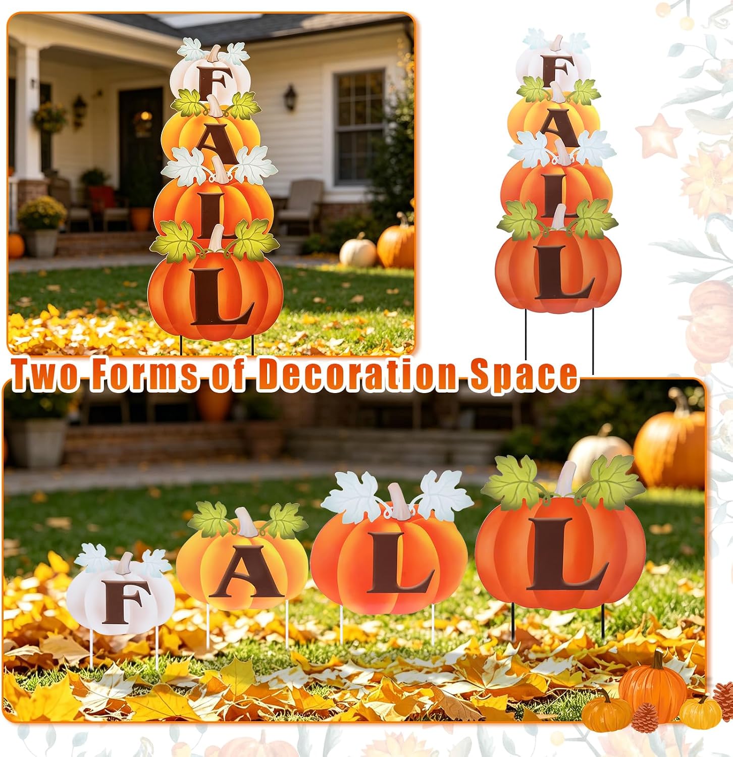 Fall Outdoor Pumpkin Stake Set of 4, Thanksgiving Garden Decor | 35.6'' Metal Garden Stakes, Autumn Harvest Pumpkin
