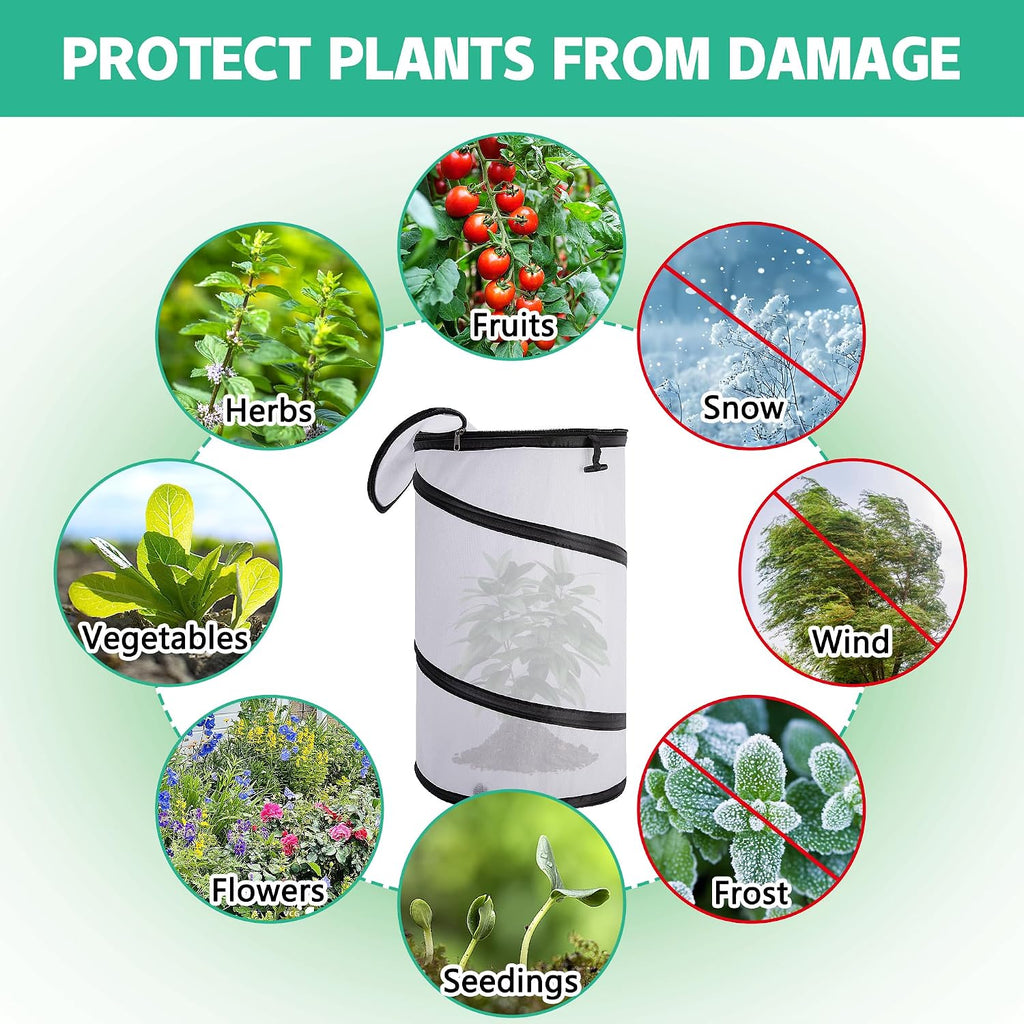 2 Pcs Pop Up Winter Frost Plant Cover, 20 x 12 Inch Round Garden Plants Freeze Protection Tent, Foldable Warm Plant