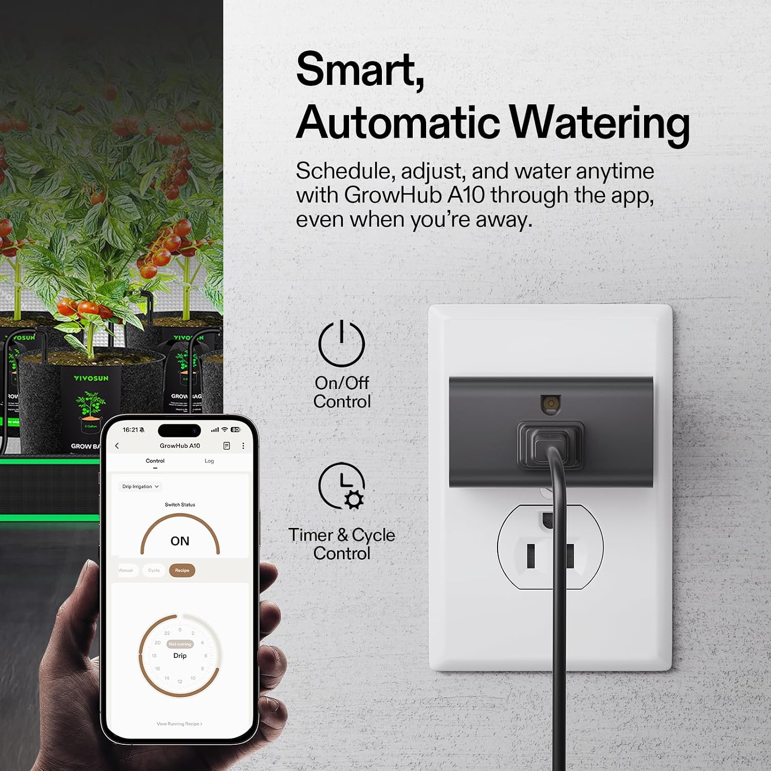 VIVOSUN Automatic Drip Irrigation Kit, Smart Watering System | 16 Drip Emitters, 4mm Fast Flow, App-Controlled, Quiet