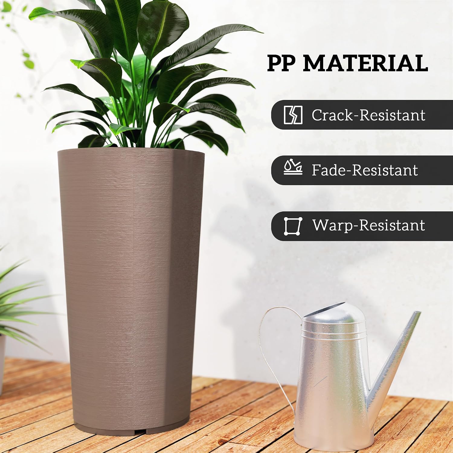 Outsunny 29 Inch Tall Planters for Outdoor Plants Set of 2, Brown | Plastic Flower Pots, DIY Drainage Holes, Stackable