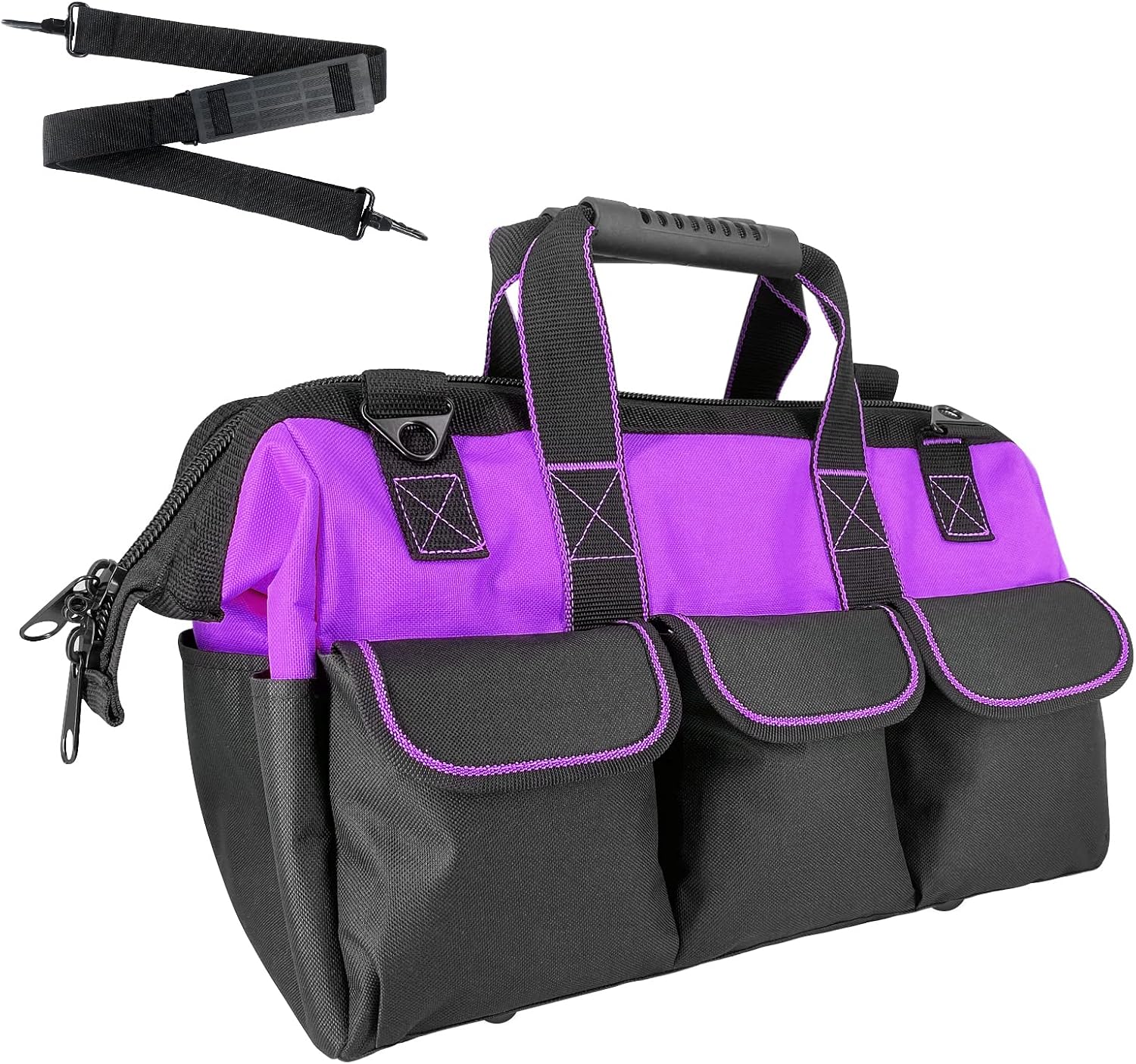 Women Heavy Duty Tool Bag with Molded base,Garden Storage Organizer for Tools,16 x 7.5 x 10.5 inches,600D Polyester