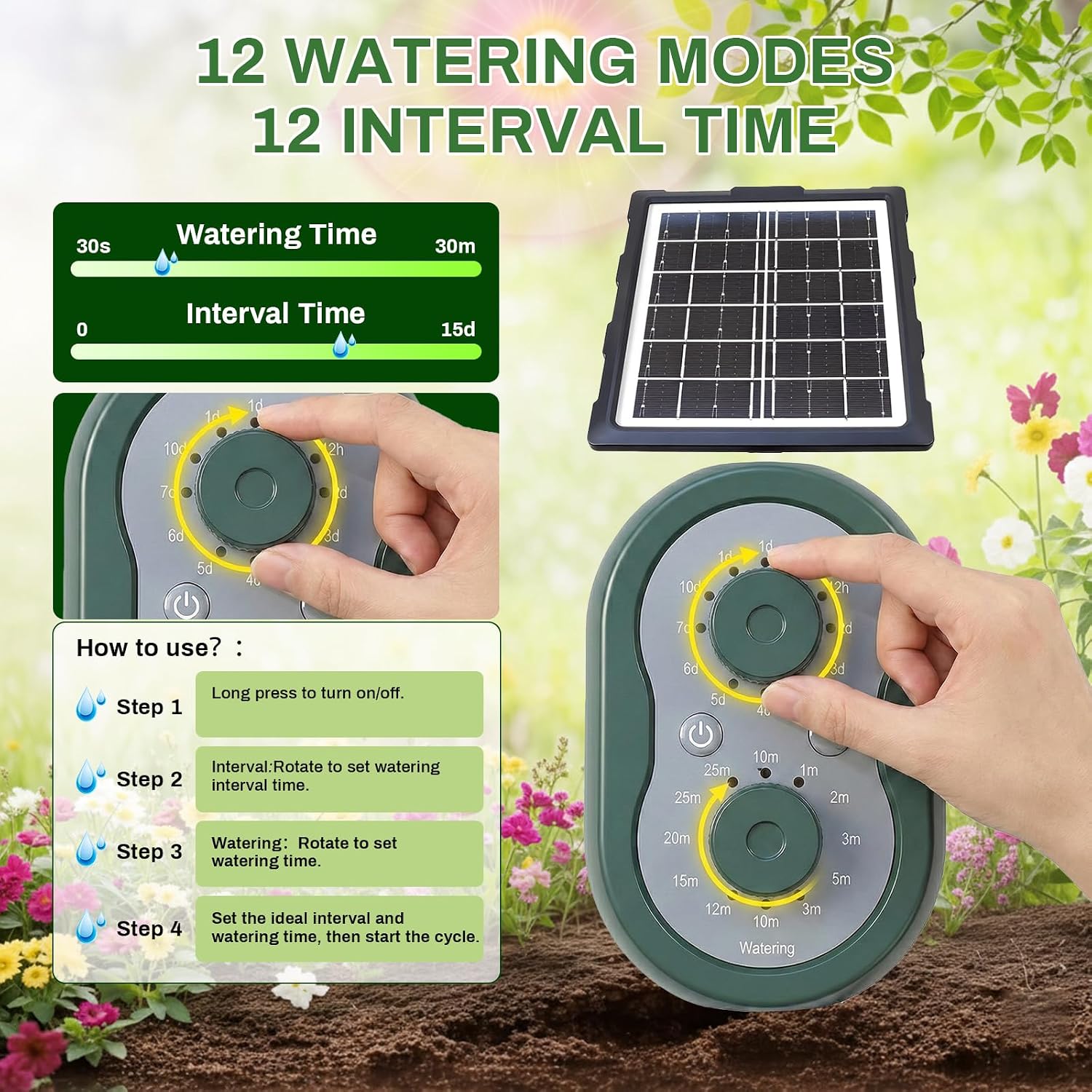 50FT Solar Automatic Drip Irrigation Kit System, Smart Self-Watering System with USB Charging for Outdoor Indoor Use
