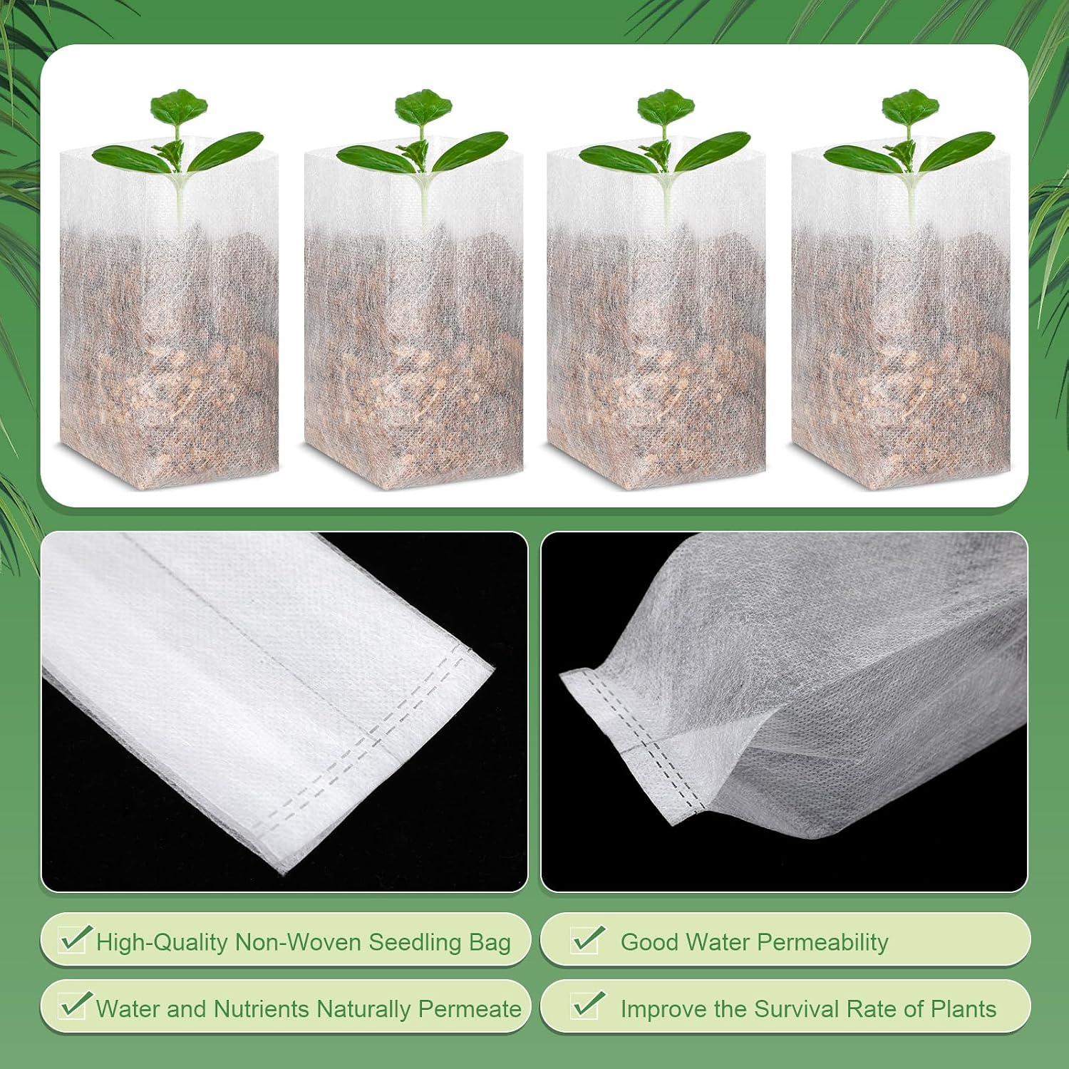 1000 Pcs Seed Non Woven Plants Nursery Bags 5.9 x 6.3 Inch Fabric Seedling Pots Grow Bags Plants Pouch for Vegetables