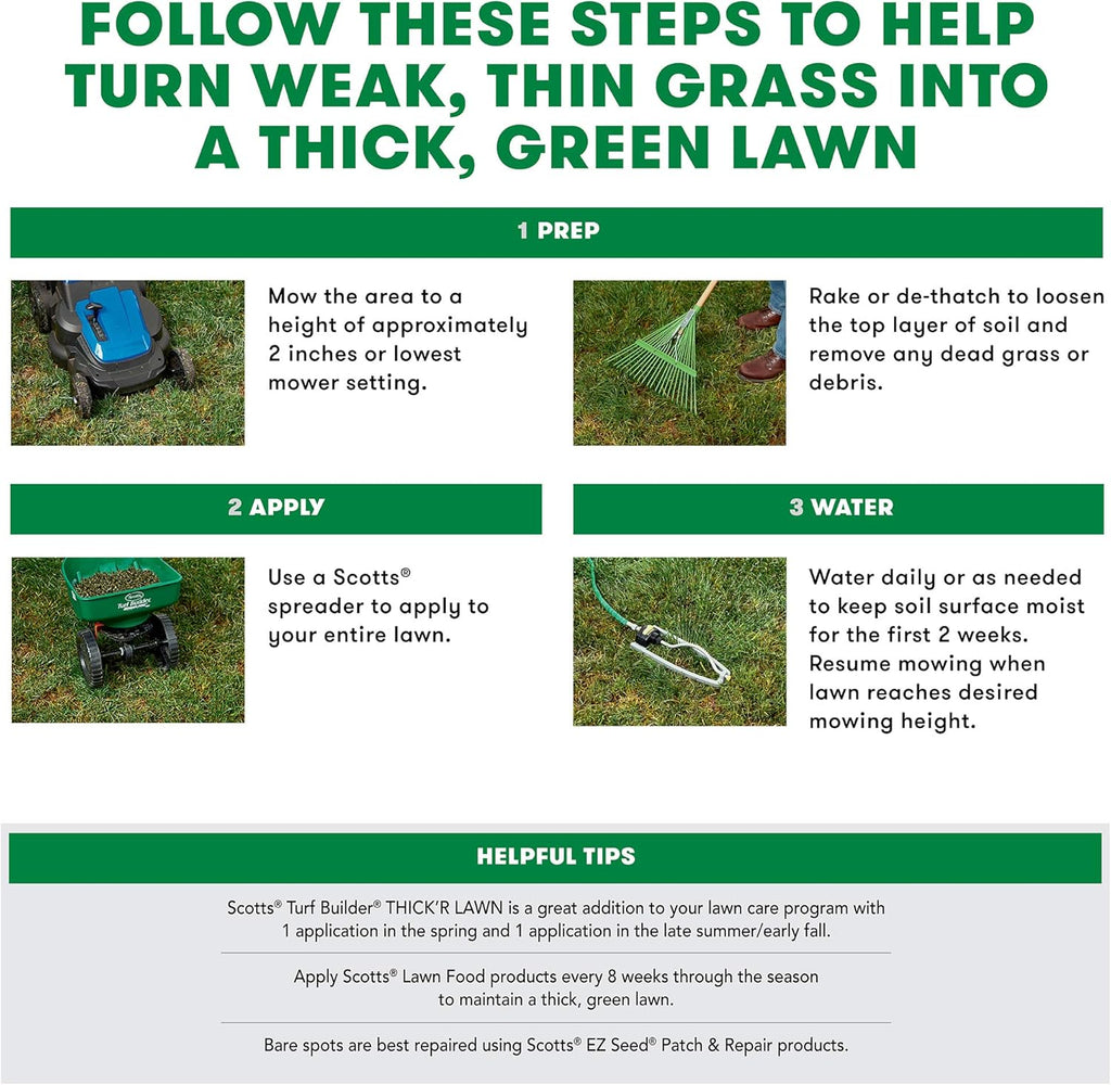 Scotts Turf Builder Thick'R Lawn Tall Fescue Mix, 40 lbs. | Combination Grass Seed, Lawn Fertilizer and Soil Improver