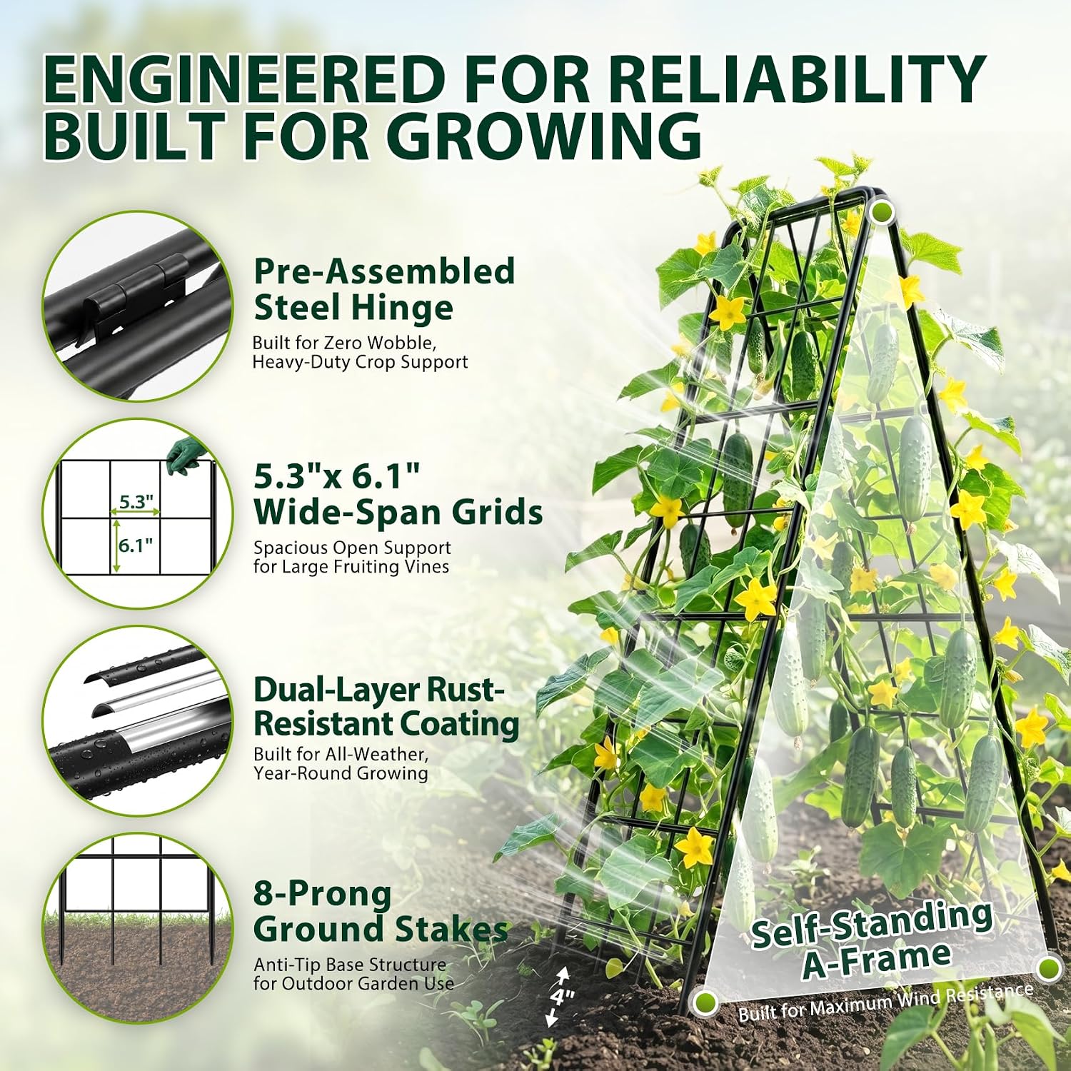 2 Pack 50" Tall A Frame Trellis for Climbing Plants Outdoor (50" X 17") – Heavy Duty Garden Adjustable Trellis, Metal