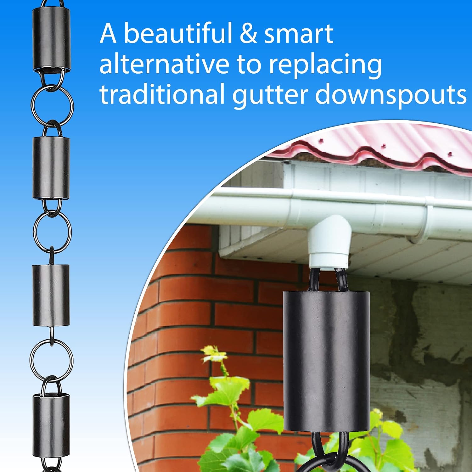 Channel Rain Chains for Gutters 8.5ft Black