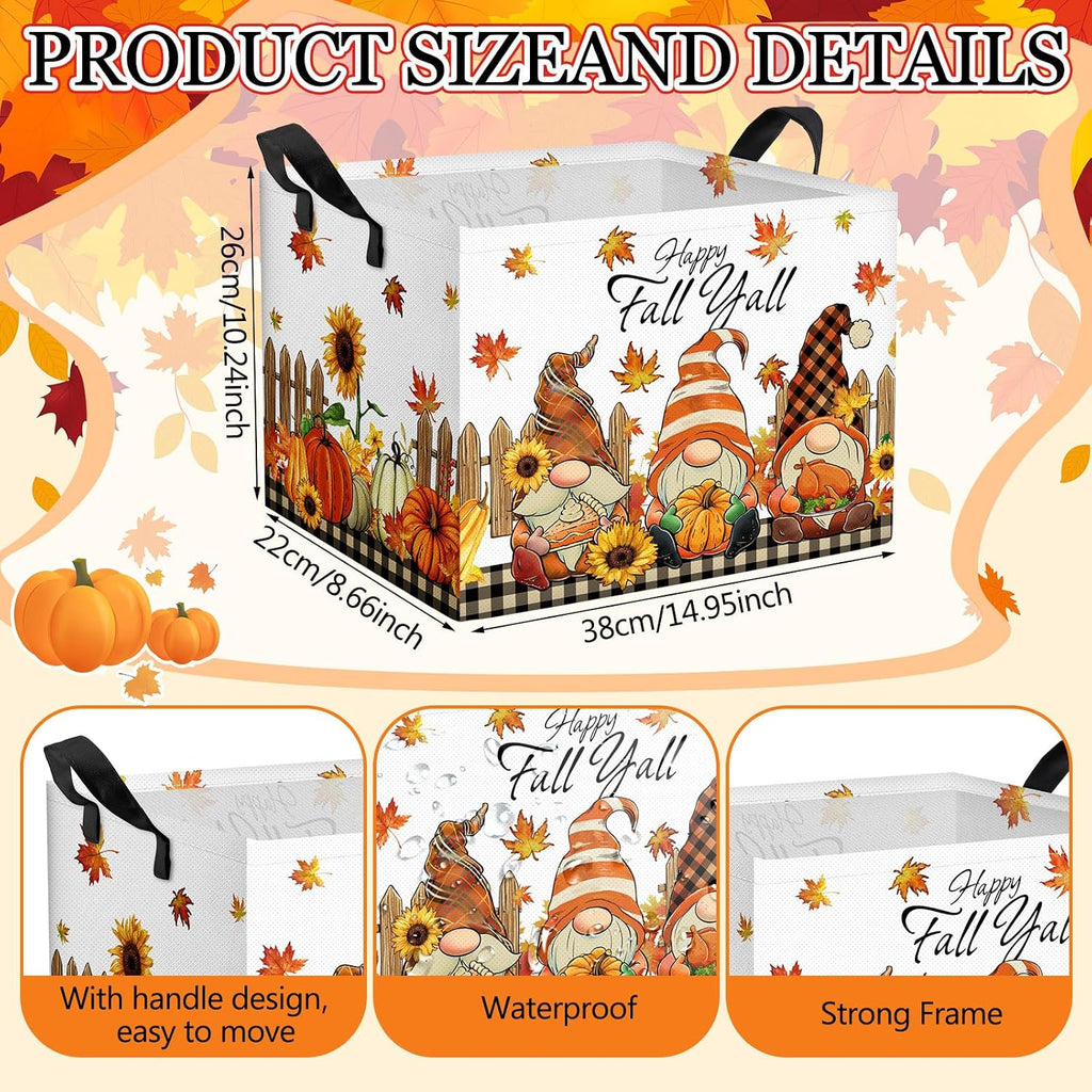 Boao 3 Pcs Fall Storage Basket for Gift, Thanksgiving Foldable Harvest Basket with Pumpkin Maple Leaves, Foldable