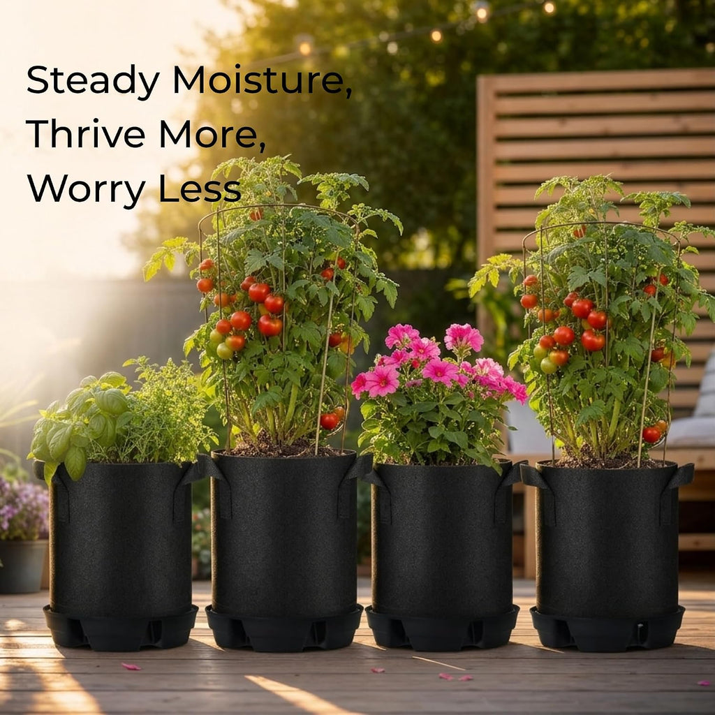 4 Pack Self-Watering Pot Bases for 5 Gallon Grow Bags, Bottom Watering Plant Saucers with Wicking Irrigation System