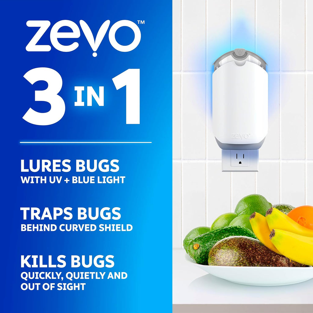 Zevo Flying Insect Trap for Fruit Flies & Gnats, 1 Base & 3 Refills | Fly Trap Catches House Flies, Gnats & Fruit Flies