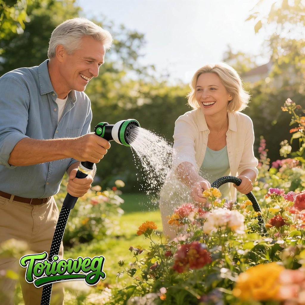 Garden Hose 50ft - Lightweight Water Hose, with 10-Pattern Nozzle, Triple-Layer Construction, All-Weather Hose,Flexible