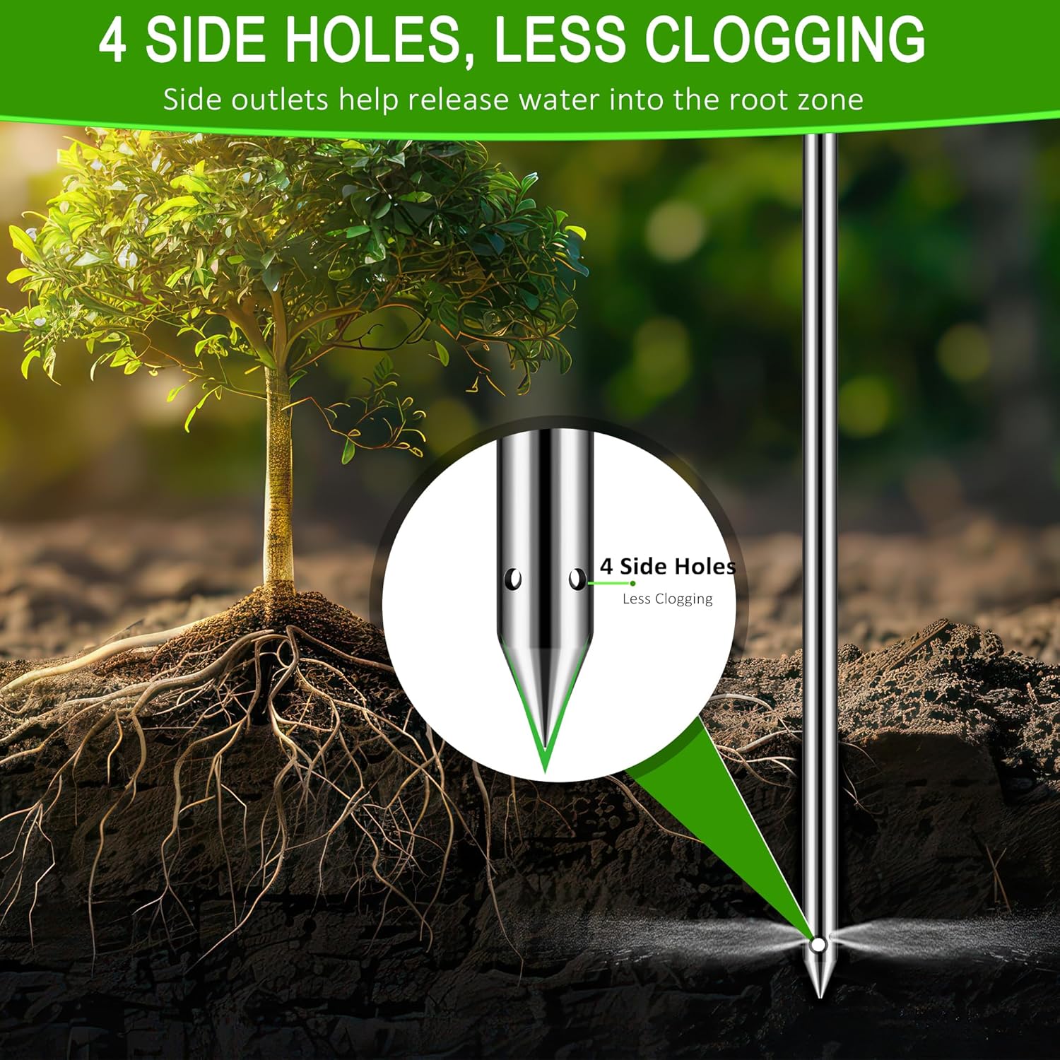 Deep Root Watering Tool for Trees Watering Spike with Fertilizer Bottle | Stainless Steel Root Feeder, Upgraded Brass
