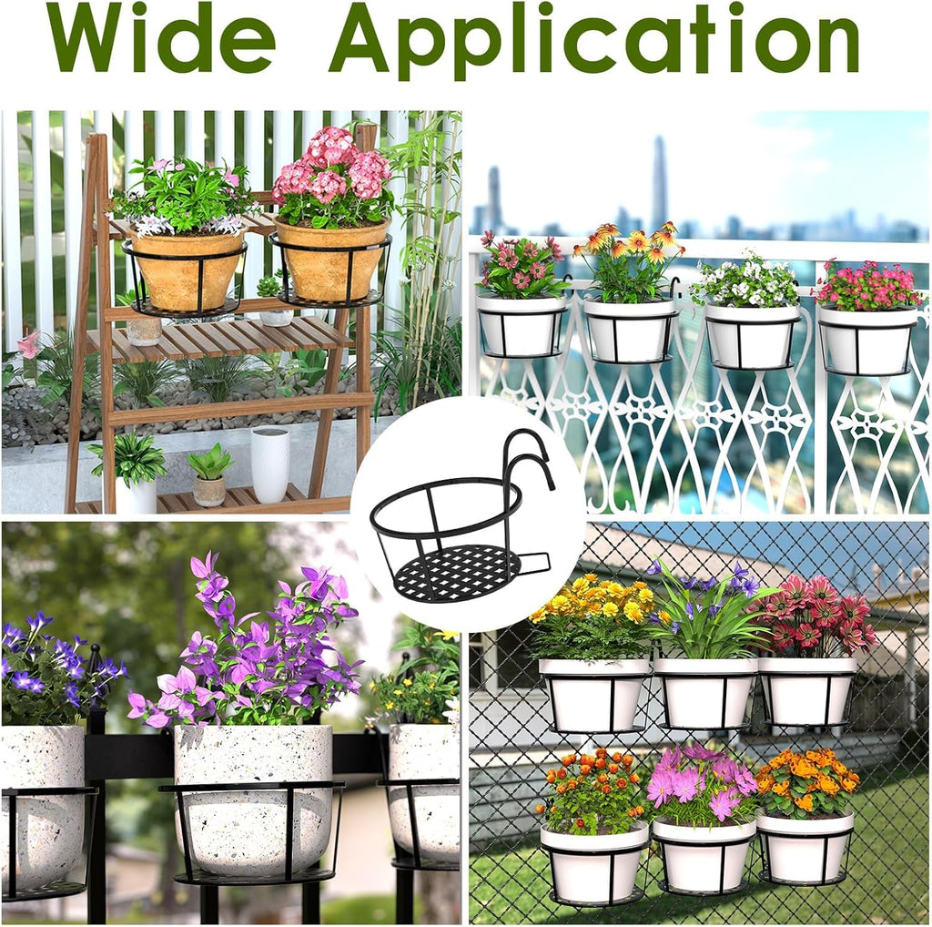 Iron Hanging Plant Holder Over The Rail Metal Fence Planters, Hanging Bucket Flower Pot Holder for Patio Balcony