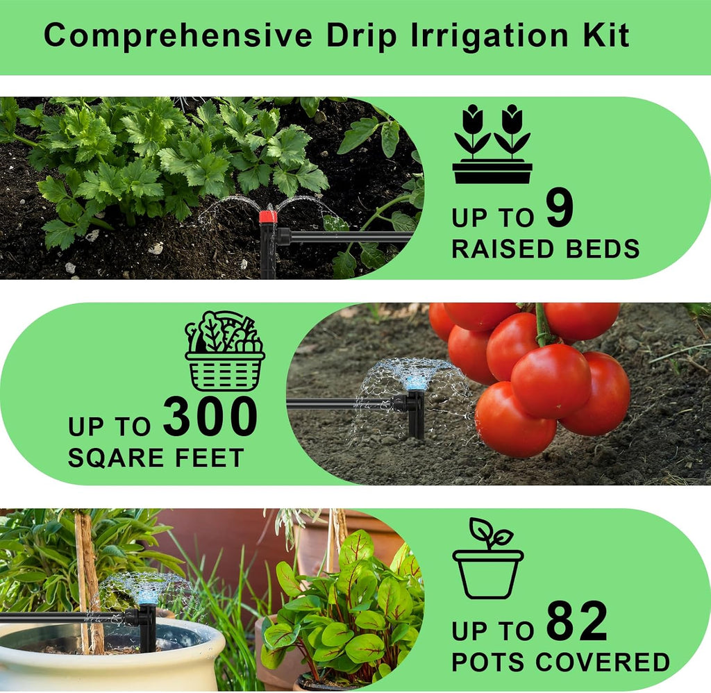 250FT Drip Irrigation Kit – 2026 New Quick-Connect Micro Irrigation System with 1/4'' 1/2'' Tubing, Locking Nozzle