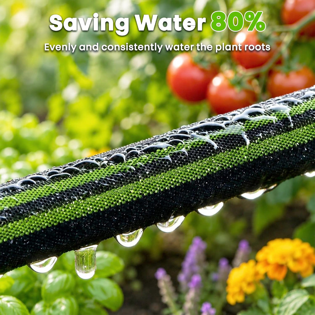 Flat Soaker Hose 25FT for Garden, 80% Water-Saving Drip Irrigation System Hose, Durable & UV-resistant, Non-toxic