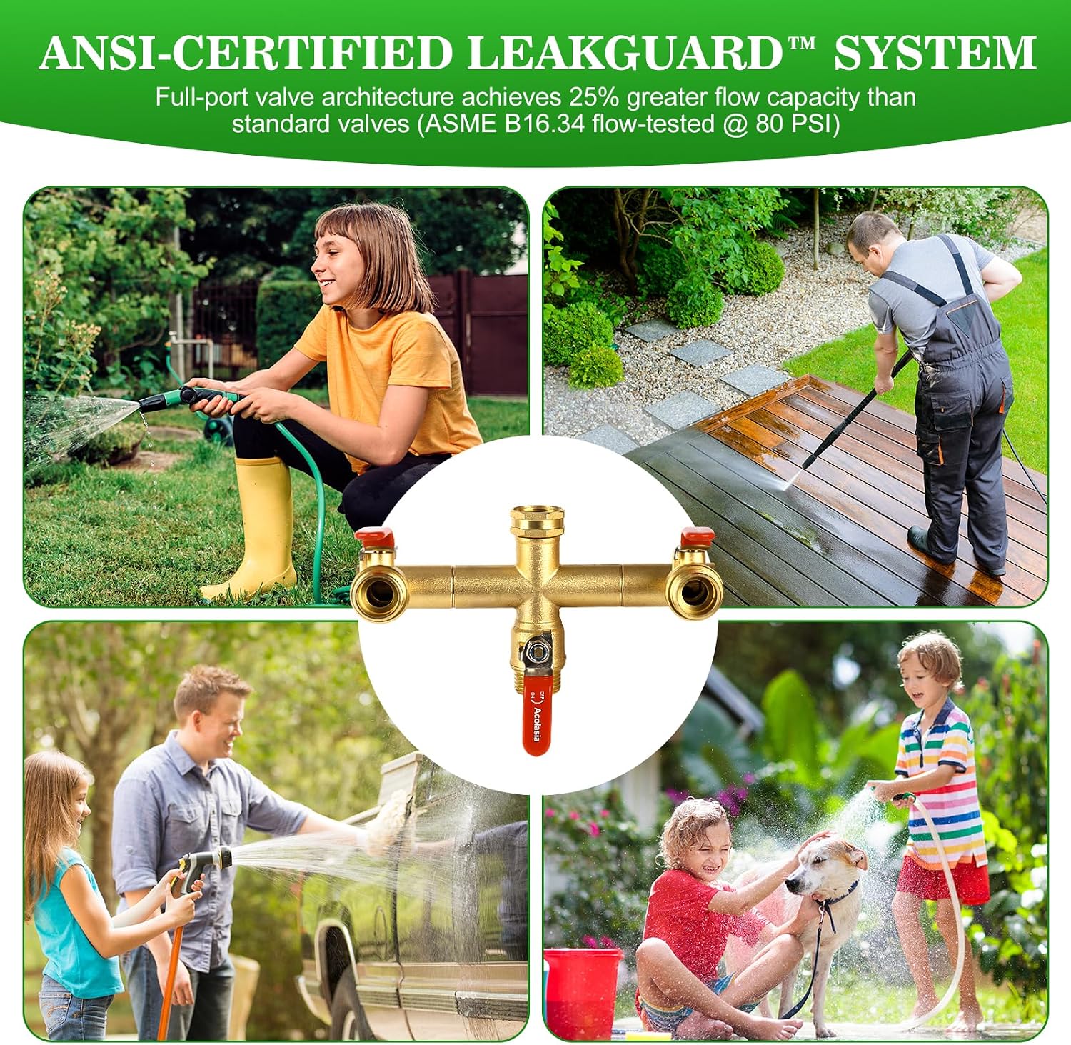 Hose Splitter 3 Way Heavy Duty Brass Garden Hose Splitter with 360° Rotatable, 304 Stainless Steel Long Handle Outdoor