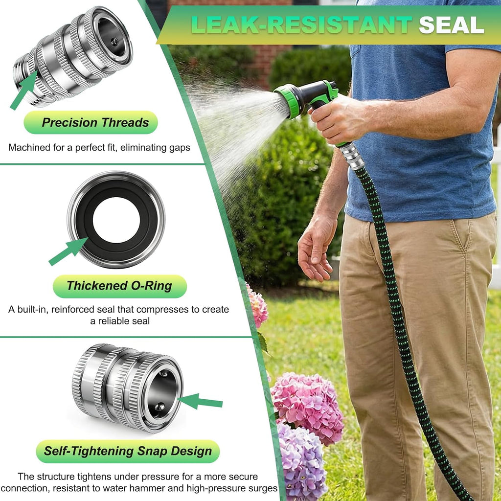 5 Sets 3/4 GHT Stainless Steel Garden Hose Quick Connect Fittings Set | 5 Female Couplers & 5 Male Adapters