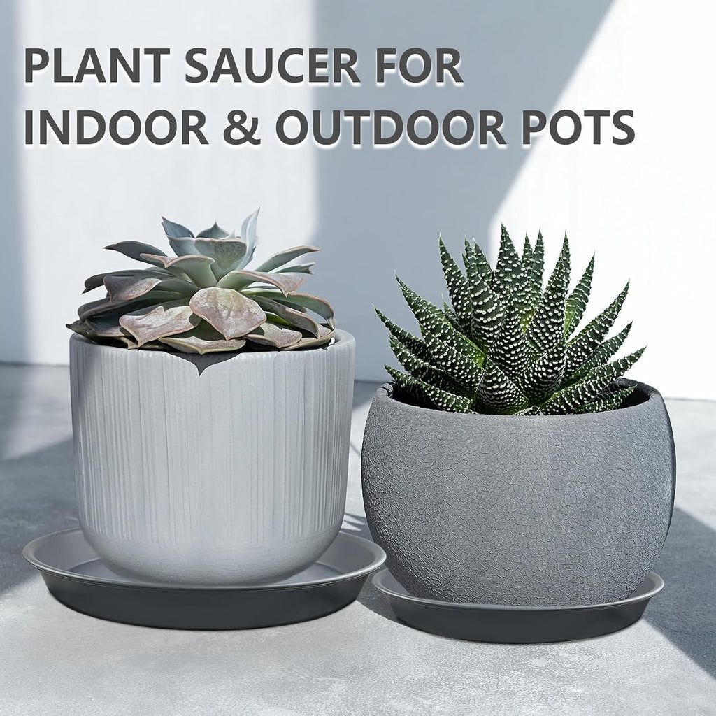 9 Pack Gray Plant Saucer Set, 8 10 12 Inch Heavy Duty PP Plant Saucers | Multi Size Plant Saucers for Small, Medium &
