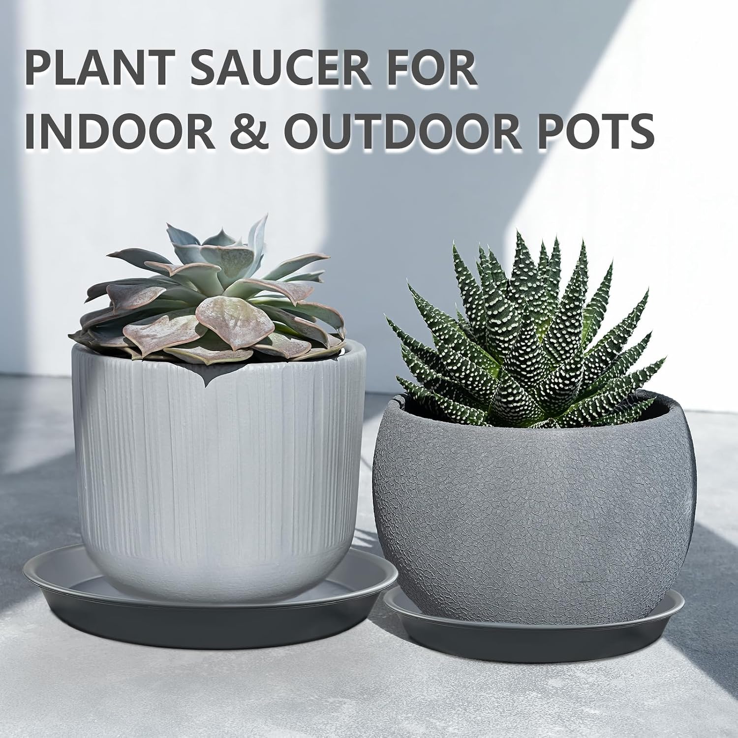 9 Pack Gray Plant Saucer Set, 8 10 12 Inch Heavy Duty PP Plant Saucers | Multi Size Plant Saucers for Small, Medium &