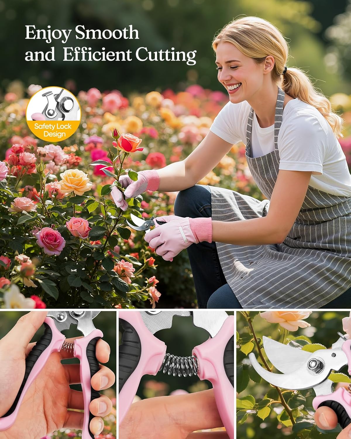 12-Piece Gardening Tools Set with Hard Storage Case, Pink Silver | Heavy-Duty Steel Trowel & Pruner, Floral Print
