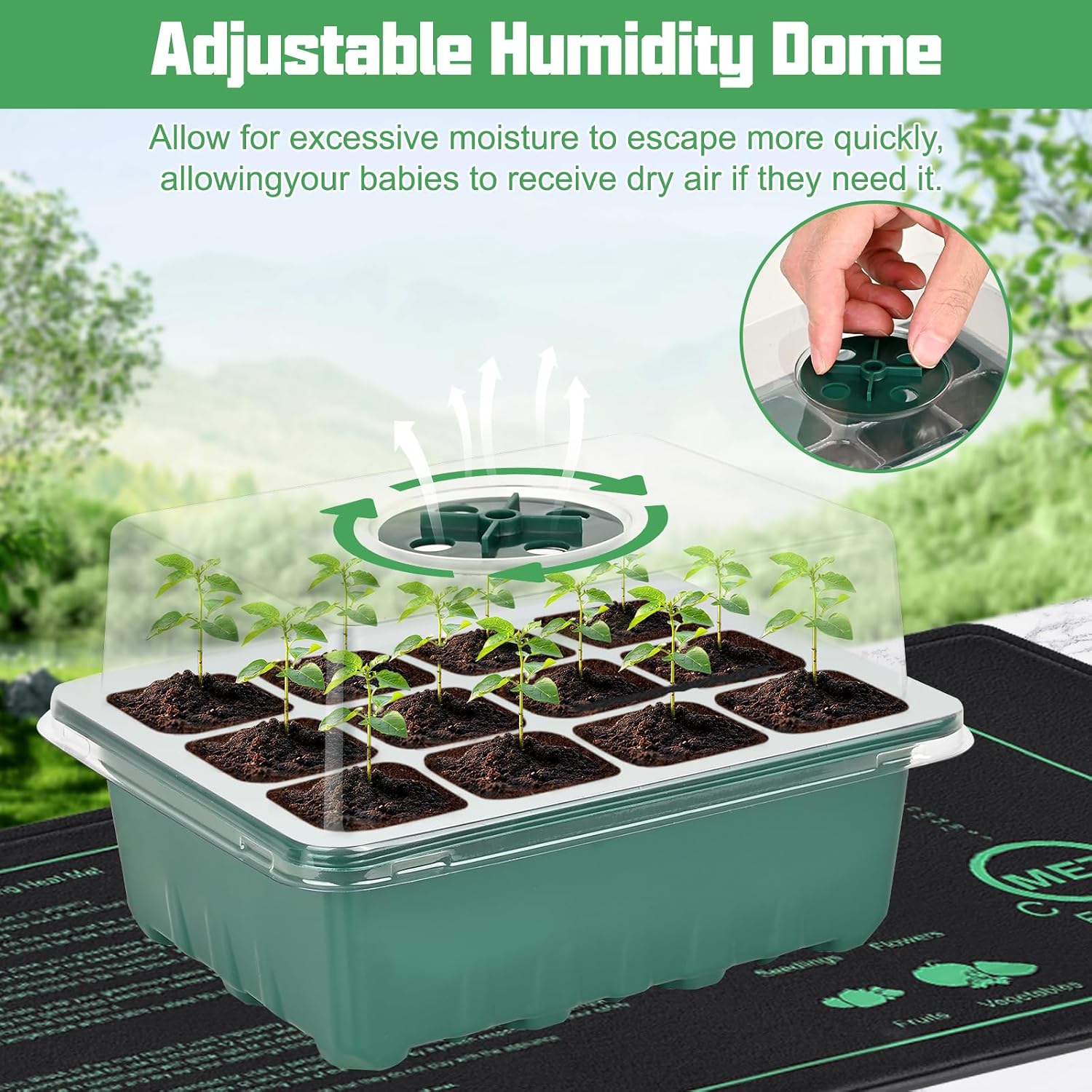 Sckee 6 Pack Seed Starter Tray with 10"x20.75" Seedling Heat Mat, Seed Starter Kit with Humidity Dome, Seed Starting