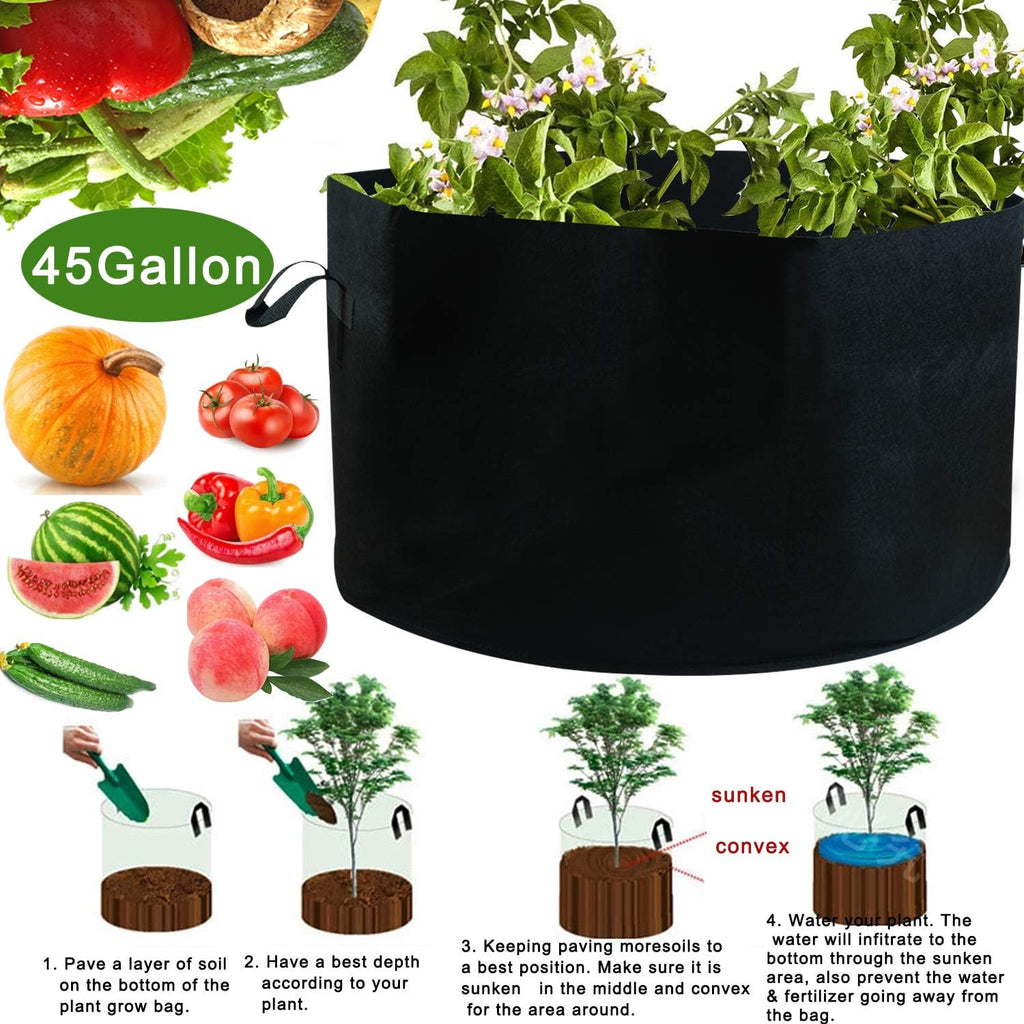 JES&MEDIS 6-Pack 45 Gallon Plant Grow Bags Thick Aeration Non Woven Fabric Flower Vegetable Pots with Handles Garden