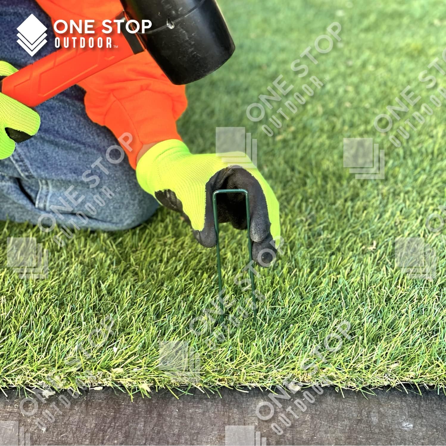 100-Pack Green, 6 Inch Garden Stakes, Landscape Staples, U-Type Turf Stake for Artificial Grass, Rust Proof Sod Pin for