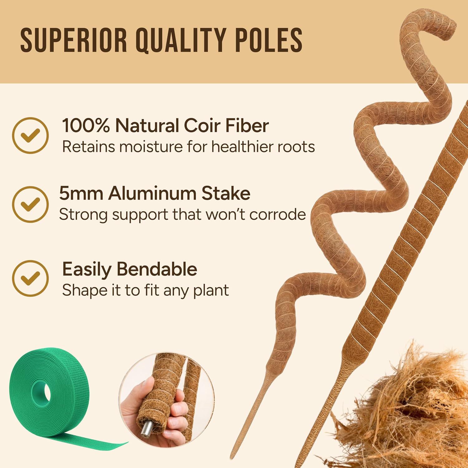 Craft911 Moss Pole Monstera Plant Support – 2 Pack 64” Bendable Moss Pole Monstera Plant Support, Plant Stakes for