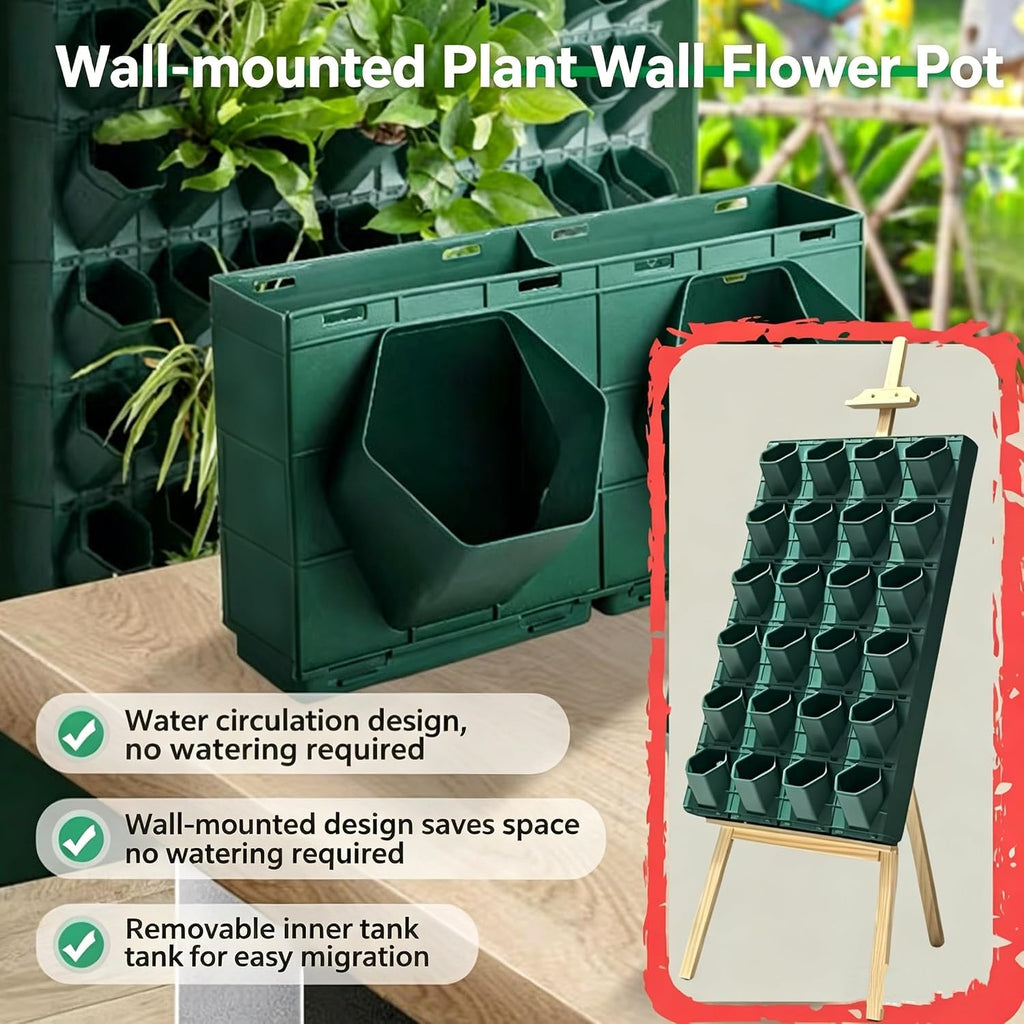 Vertical Wall Planter for Indoor Plants, Living Wall Planter System with 4 Stackable Pots, Wall Mounted Hanging