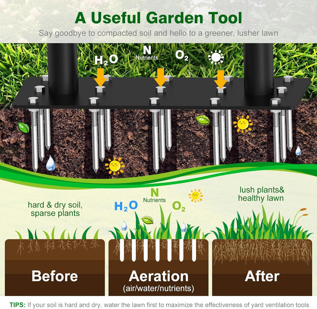 Lawn Aerator Tool - Grass & Soil Aerator for Lawn & Yard Care | 15 Sharp Spikes Manual Aerator for Lawn , Deep Soil