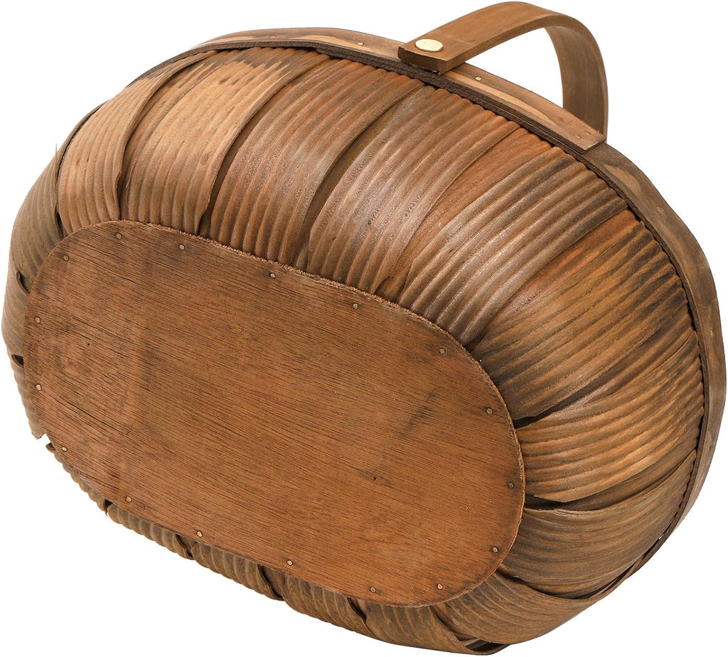 Lawei 3 Pack Wooden Bread Baskets, Wood Chip Picnic Basket with Handles, Handmade Woven Fruits Vegetable Storage