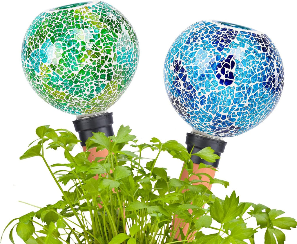 Terracotta Watering Spikes Mosaic Plant Watering Globes 2 Pack | Automatic Plant Waterer for Indoor, Outdoor & Garden