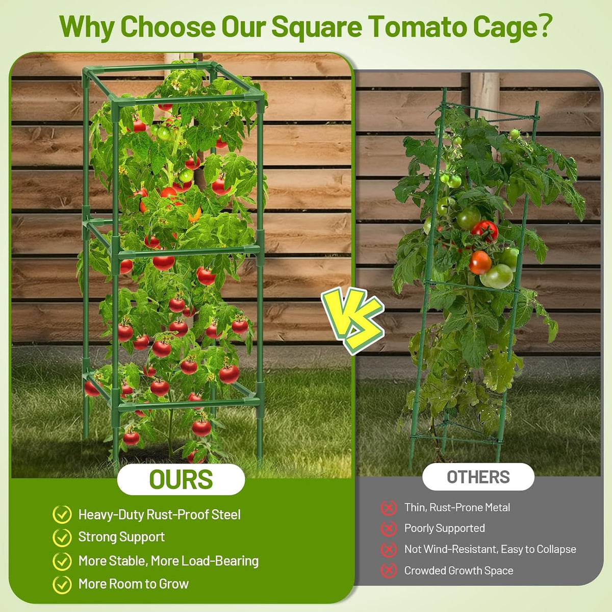 2 Pack 45 Inch Tomato Cages for Garden, Heavy Duty Tomato Trellis | Adjustable & Reusable Square Tomato Plant Support