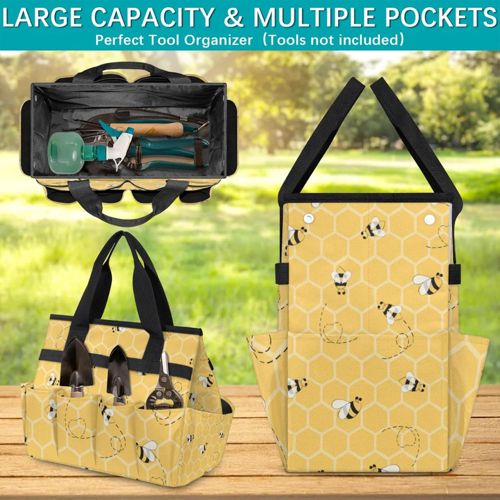 Yellow Bee Gardening Tool Bag,Heavy Duty Garden Tote Bag,Portable Oxford Gardening Storage Basket Organizer Handbag