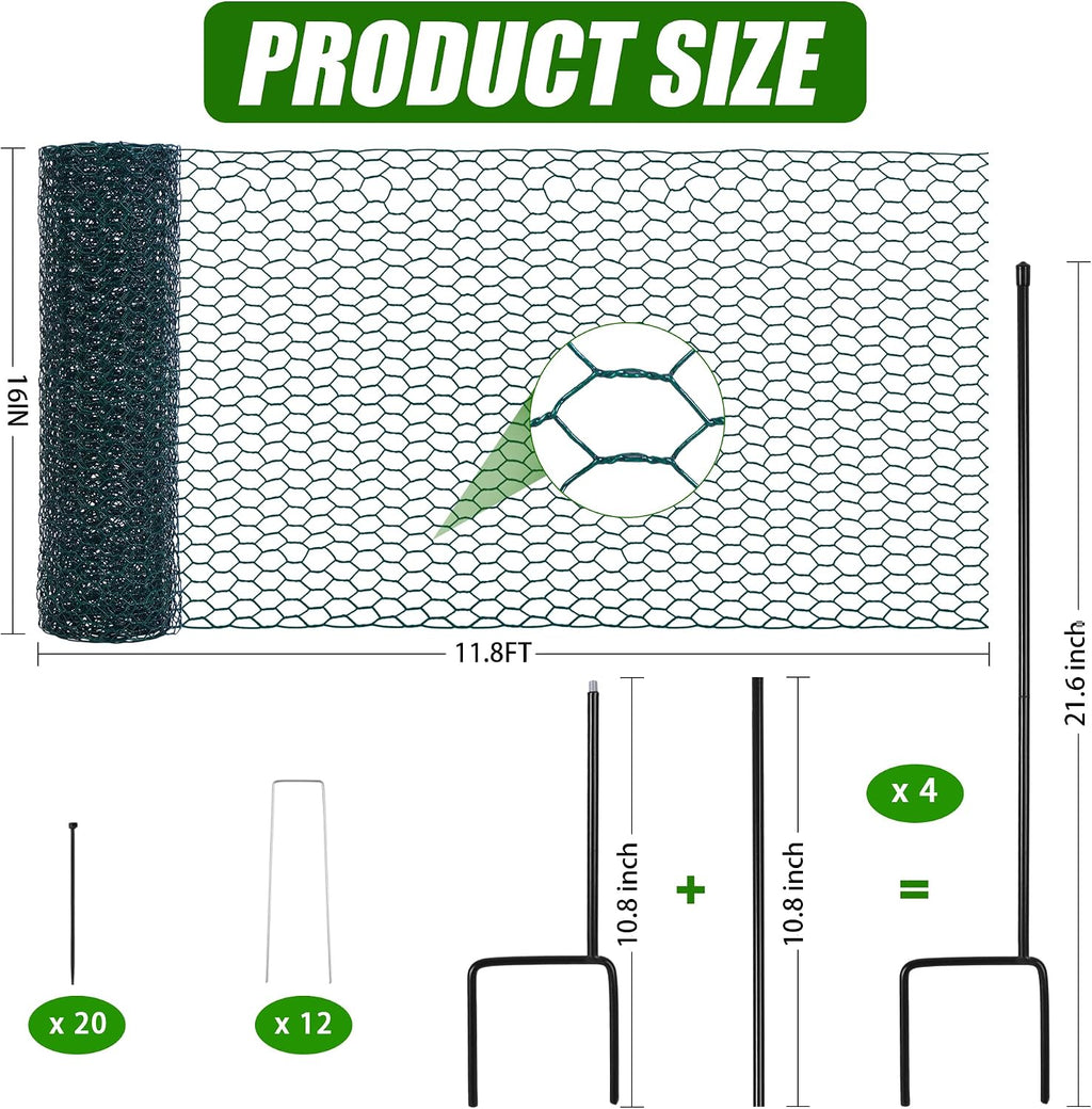Plant Protectors from Animals for Raised Beds, Garden Chicken Wire Fencing | 4X2FT Garden Bed Fence with Metal Stakes