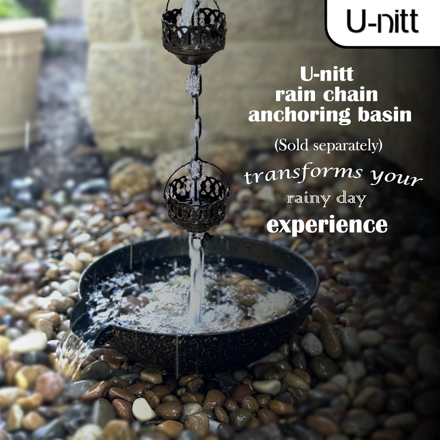 U-nitt Rain Chain Water Collection for Gutters Rainwater Catcher & Diverter, 8.5 FT Chains for Outside Garden, Antique