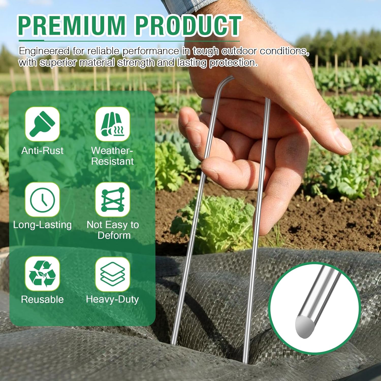 8 Gauge Landscape Staples, FUIJOL 8 Inch Heavy Duty U-Shaped Landscape Stakes, 50 Pack Galvanized Garden Staples for