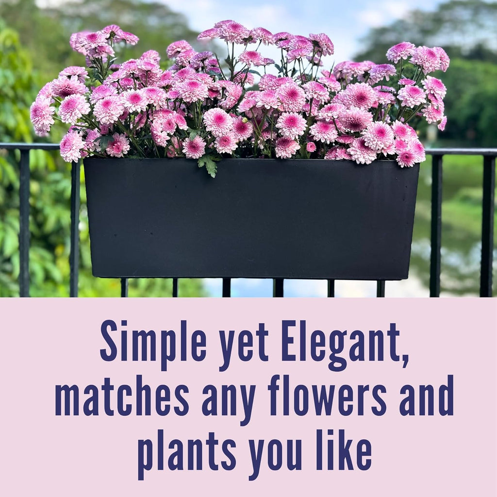 LaLaGreen Rail Planter for Balcony Outdoor (20 Inch, 2 Pack) Large Black Self Watering Railing Planters with Brackets