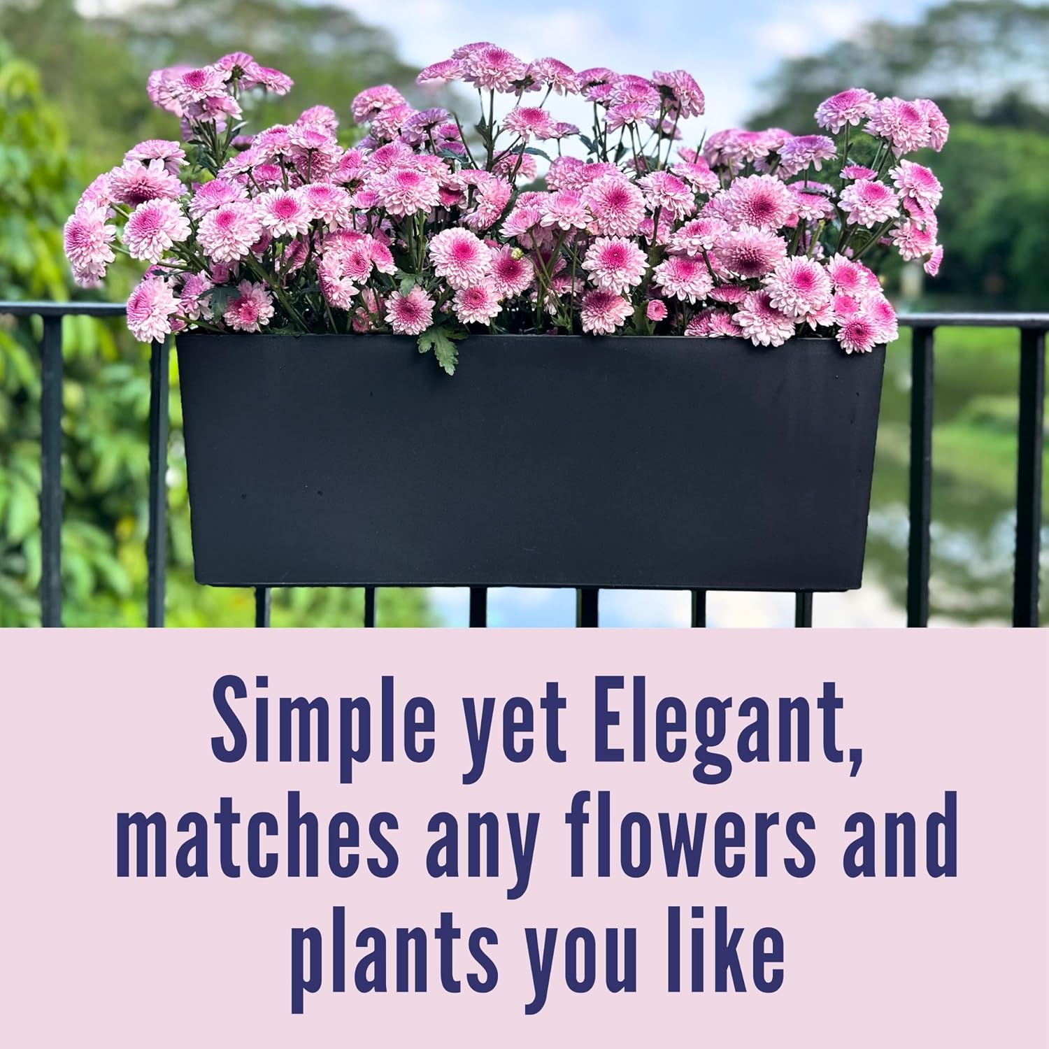 LaLaGreen Rail Planter for Balcony Outdoor (20 Inch, 2 Pack) Large Black Self Watering Railing Planters with Brackets