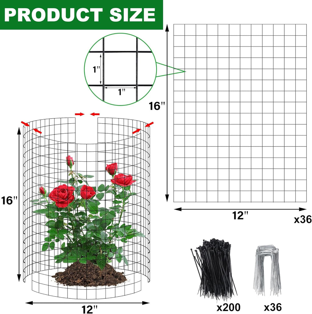 winemana 12 Set Garden Plant Protector Cage,36 Pcs 16x12 in Metal Wire Protectors for Plants Protection Cages with