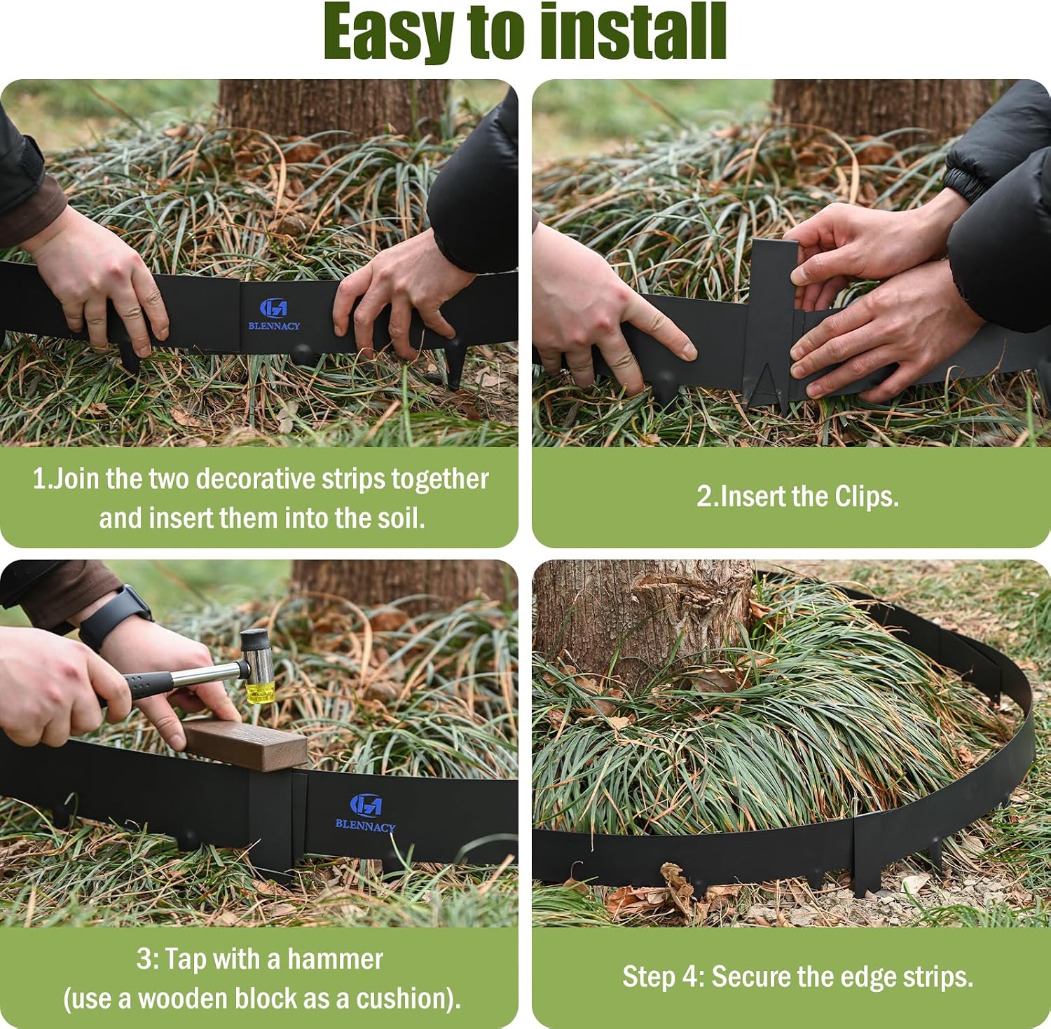 20ft. Garden Landscape Edging with Gloves 6 Pack 6 inch, Black | Bendable Hammer-in Galvanized Steel Lawn Edging