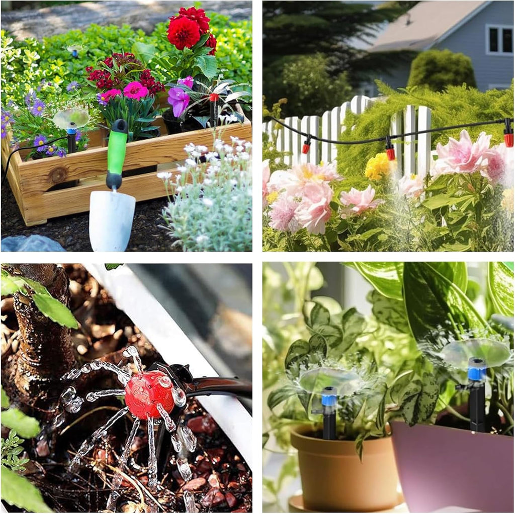 256FT Drip Irrigation System Kit, 163PCS Automatic Garden Watering Misting System with 1/4" Distribution & 1/2" Hose