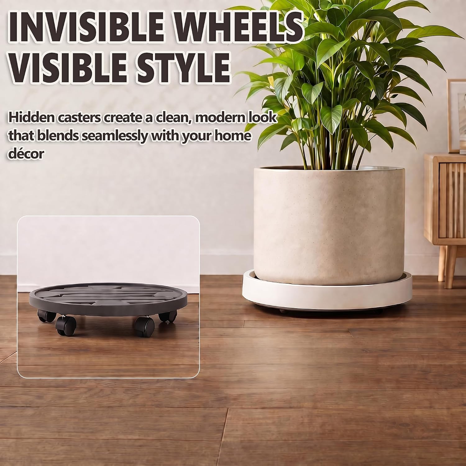 12Inch Plant Caddy with Hidden Wheels for Large Pots | 2Pack Plant Stands with Wheels, Heavy Duty Rolling Plant Base
